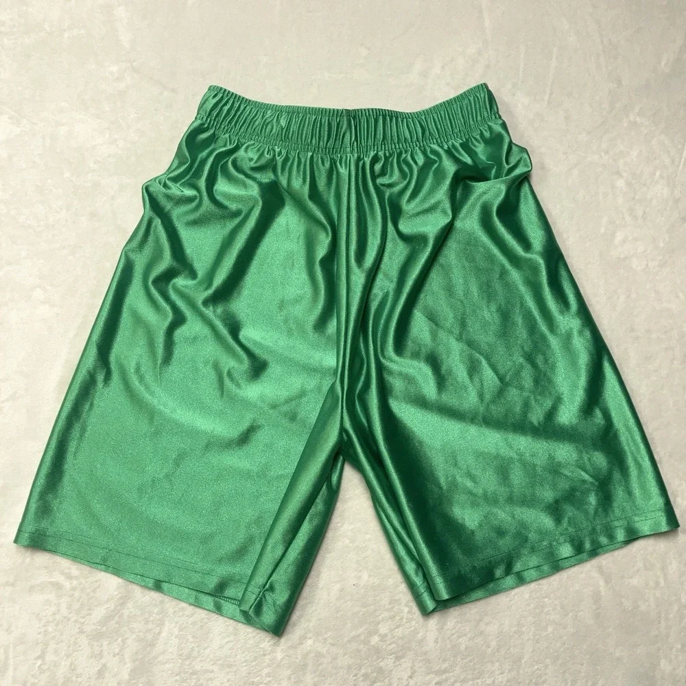 Vintage Made in Canada Shiny Silky Dazzle Shorts Mens Large Green Baggy Y2K 90s - Picture 1 of 8